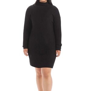 Bar III black turtleneck ribbed knit sweater dress.